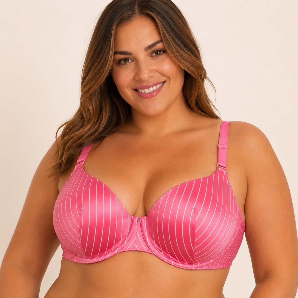 Cacique Lane Bryant Pink Pinstripe Lightly Lined Balconette Bra 40DDD Underwire